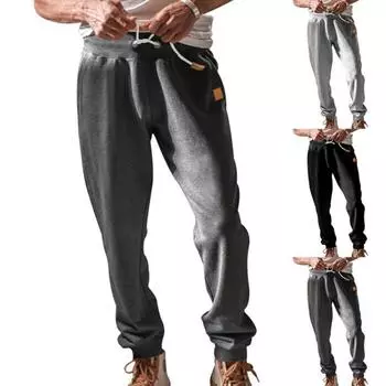 Мужские брюки на шнурке с эластичной резинкой на талии, однотонные, свободные, с ремешками на щиколотке, мягкие повседневные карманы, повседневные мужские брюки 3XL чёрный