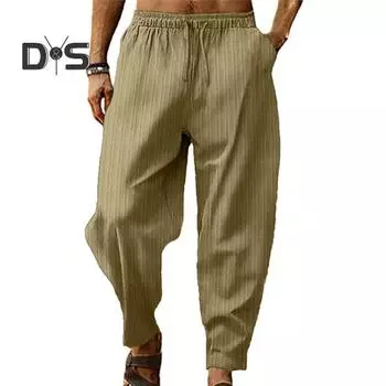 Мужские брюки на шнурке с эластичной резинкой на талии, широкие полосатые брюки с глубоким промежностью, однотонные, свободные, мягкие дышащие спортивные спортивные штаны M белый