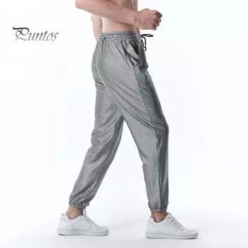 Мужские брюки на шнуровке с эластичной резинкой на талии, ромб, бронзовый металлик, ретро, дискотека 70-х, свободные однотонные брюки до щиколотки, клубные вечерние брюки для выступлений M золотистый