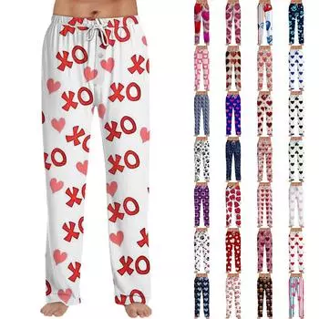 Мужские брюки на завязках Повседневные брюки Пижамные брюки Милые домашние брюки с принтом M розовый