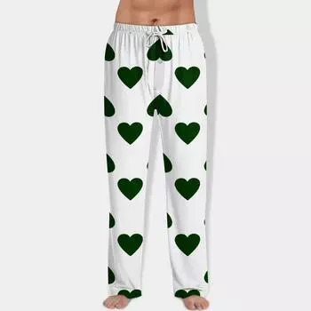 Мужские брюки на завязках Повседневные брюки Пижамные брюки Милые домашние брюки с принтом S красный