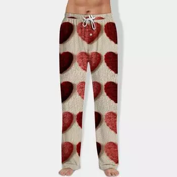Мужские брюки на завязках Повседневные брюки Пижамные брюки Милые домашние брюки с принтом S красный