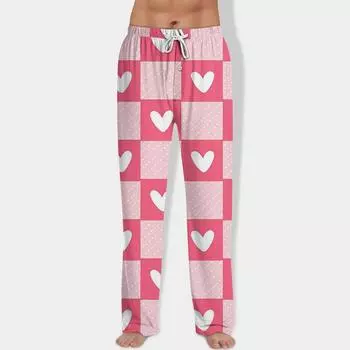 Мужские брюки на завязках Повседневные брюки Пижамные брюки Милые домашние брюки с принтом S красный