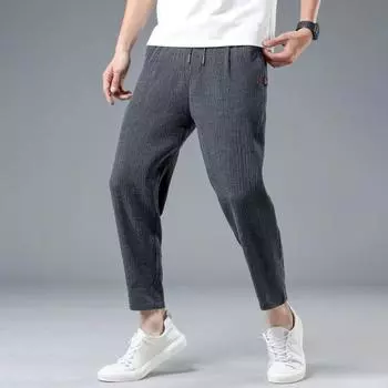 Мужские брюки Ninth с эластичной талией на шнурке, прямые, свободные, однотонные, с карманами, большие размеры, повседневная одежда XXL чёрный