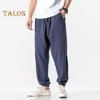 Мужские брюки Ninth в стиле ретро с тонкими боковыми карманами и эластичным поясом на шнурке, однотонные спортивные штаны для бега и тренировок, длинные пляжные брюки, спортивные штаны XL темно-синий