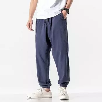 Мужские брюки Ninth в стиле ретро с тонкими боковыми карманами и эластичным поясом на шнурке, однотонные спортивные штаны для бега и тренировок в спортзале XL темно-синий