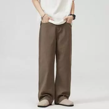 Мужские брюки однотонные прямые широкие брюки в стиле ретро с карманами на молнии S коричневый