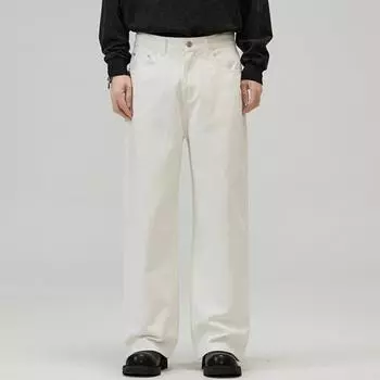 Мужские брюки, однотонные, прямые, широкие брюки в стиле ретро с карманами, брюки на молнии для повседневной носки, дома, уличной одежды, спорта S белый