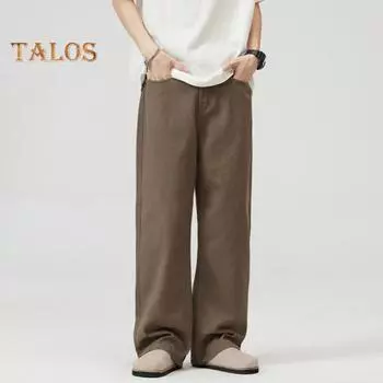 Мужские брюки, однотонные, прямые, широкие брюки в стиле ретро с карманами, брюки на молнии для повседневной носки, дома, уличной одежды, спорта S белый