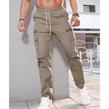 Мужские брюки, однотонные, с несколькими карманами, прямые повседневные брюки-карго для повседневной носки, мужские брюки, тактические брюки, брюки для бега S чёрный