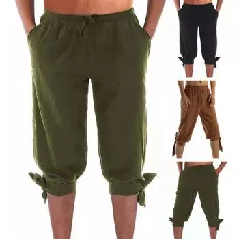 Мужские брюки Пиратские брюки с эластичными карманами на талии Средневековый Ренессанс Викинг Косплей Всадник Крестьянин Кастауэй Костюм Шаровары Укороченные брюки