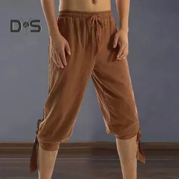 Мужские брюки Пиратские брюки с эластичными карманами на талии Средневековый Ренессанс Викинг Косплей Всадник Крестьянин Кастауэй Костюм Шаровары Укороченные брюки