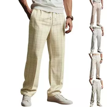 Мужские брюки, пляжные брюки, однотонные, удобные, дышащие, повседневные, для отдыха L бежевый