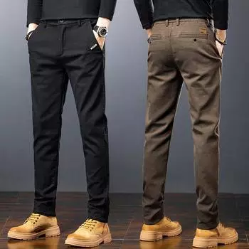 Мужские брюки повседневные хлопковые однотонные весенне-осенние прямые деловые рабочие брюки высокого качества модные черные серые брюки 38 чёрный