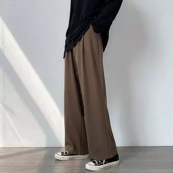 Мужские брюки, повседневные широкие брюки, свободные прямые брюки, весна-лето, однотонные брюки большого размера, винтажная мужская одежда 2XL чёрный