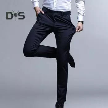 Мужские брюки прямого кроя, облегающие, с защитой от морщин, однотонные, с высокой талией, с карманами, эластичные, мягкие, дышащие, гладкие, тонкие, деловые, официальные брюки 33 чёрный