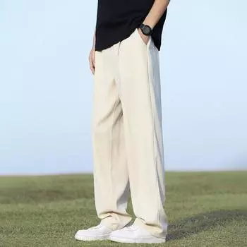 Мужские брюки прямого покроя, широкие, свободные, средней длины, с карманами, глубокими шаговыми карманами, застежкой-молнией, свободные, для делового стиля, для офиса, для женщин M чёрный