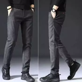 Мужские брюки, прямые однотонные мягкие свободные брюки со средней талией, формальный деловой стиль, полная длина 29 чёрный