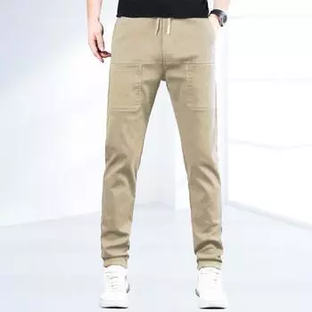 Мужские брюки с 6 карманами в стиле пэчворк, прямые, свободные, широкие, однотонные, с эластичной резинкой на талии, для отдыха на природе, для работы, путешествий, длинные брюки M чёрный