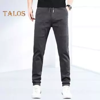 Мужские брюки с 6 карманами в стиле пэчворк, прямые, свободные, широкие, однотонные, с эластичной резинкой на талии, для отдыха на природе, для работы, путешествий, длинные брюки L темно-серого