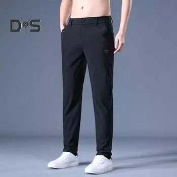 Мужские брюки с эластичной резинкой на талии, гладкие прямые однотонные мягкие дышащие быстросохнущие брюки со средней талией, повседневные длинные брюки 30 зелёный