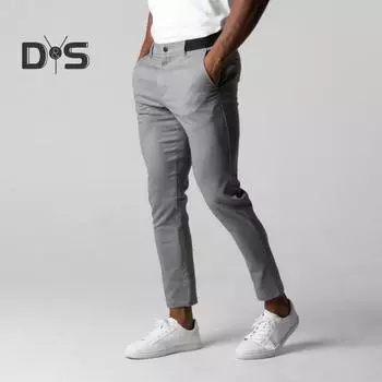 Мужские брюки с эластичной талией и пуговицами на молнии с карманами, облегающие однотонные мягкие дышащие деловые деловые длинные брюки S темно-синий