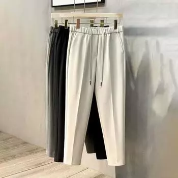 Мужские брюки с эластичной талией на шнурке, прямые, однотонные, свободные, в деловом стиле, для офиса, брюки Ninth Pants XXXL серый