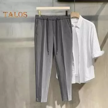 Мужские брюки с эластичной талией на шнурке, прямые, однотонные, свободные, в деловом стиле, для офиса, брюки Ninth Pants M абрикосовый