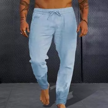 Мужские брюки с эластичной талией на шнурке и боковыми карманами, однотонные, повседневные, для школы 3XL белый