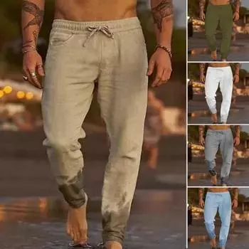 Мужские брюки с эластичной талией на шнурке и боковыми карманами, однотонные, повседневные, для школы и работы 3XL хаки