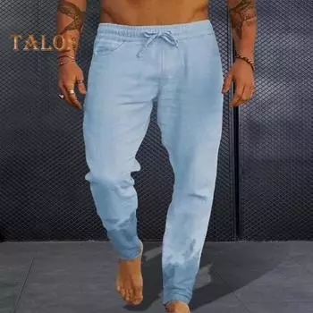 Мужские брюки с эластичной талией на шнурке и боковыми карманами, однотонные повседневные школьные рабочие спортивные брюки для путешествий 2XL хаки