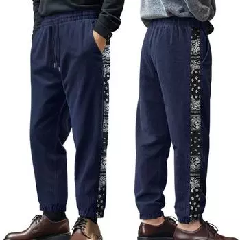 Мужские брюки с эластичной талией на шнурке, свободные спортивные штаны Curduroy с принтом цветов кешью, уличные брюки для путешествий и работы L темно-серого