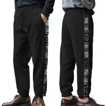 Мужские брюки с эластичной талией на завязках, свободные спортивные штаны Curduroy с принтом цветов кешью и резинкой на щиколотке L темно-серого