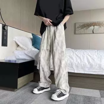 Мужские брюки с эластичной талией, регулируемые на шнурке, широкие повседневные брюки с карманами, вельветовые брюки с буквенным принтом L абрикосовый