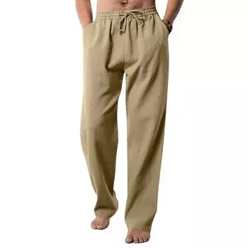 Мужские брюки с эластичной талией, широкие длинные брюки с карманами, однотонные свободные брюки для отдыха, универсальная одежда S хаки