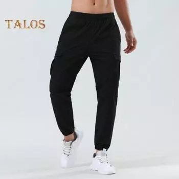 Мужские брюки с эластичным поясом, быстросохнущие, свободные, однотонные, с карманами, эластичные, повседневные, спортивные, длинные, спортивные брюки M чёрный