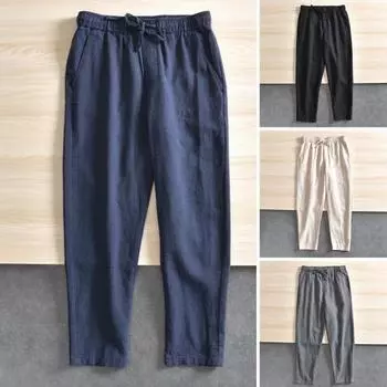 Мужские брюки с боковыми карманами, эластичным поясом на шнурке, прямые, свободные, чистого цвета, повседневные спортивные брюки для отпуска, путешествий, работы, школы XL хаки