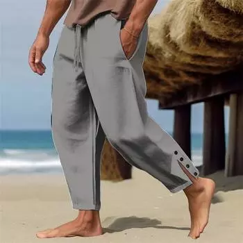 Мужские брюки с боковыми карманами на шнурке и эластичной резинкой на талии, свободные быстросохнущие однотонные однотонные брюки с разрезами для тренажерного зала, пляжные спортивные штаны, длинные брюки L светло-синий