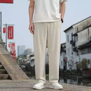 Мужские брюки с карманами, мужские повседневные брюки из льна, широкие, тонкие, летние, свободные, прямые, мешковатые, длинные, уличные, низкая цена, стильные, большого размера XXXXXL чёрный