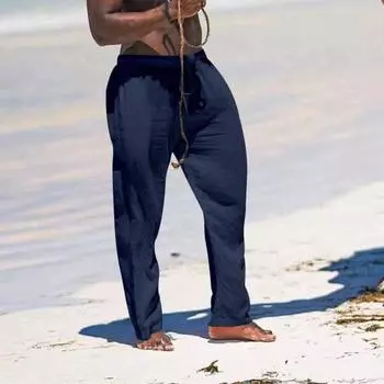 Мужские брюки с карманами на шнурке и эластичной резинкой на талии. Тонкие прямые широкие брюки. Сплошной цвет. Свободная повседневная одежда. Повседневные пляжные длинные брюки. XL серый