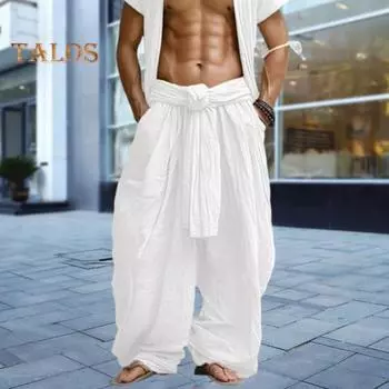 Мужские брюки с карманами, однотонные, свободного кроя, дышащие, с мягкой резинкой на талии, простые повседневные брюки, уличный винтажный наряд XXXL белый