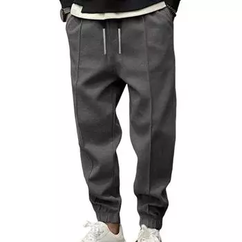 Мужские брюки с манжетами на щиколотках, боковыми карманами, эластичным поясом на шнурке, свободные, однотонные, для тренировок в спортзале, для бега, длинные M светло-серый