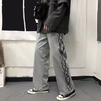 Мужские брюки с принтом шипов, широкие прямые, в уличном стиле, свободные, ретро, с эластичной талией, полная длина, для молодежи, подростка, для путешествий и активного отдыха S чёрный