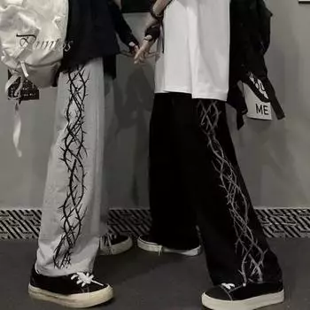 Мужские брюки с принтом шипов, широкие прямые брюки в уличном стиле, свободные, ретро, с эластичной талией, длинные, для молодежи и подростка, для путешествий и отдыха на природе M серый