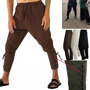 Мужские брюки с ремешками до щиколотки, средневековые брюки-навигаторы викингов, брюки в стиле Ренессанс, вечерние карнавальный костюм L армия зеленый