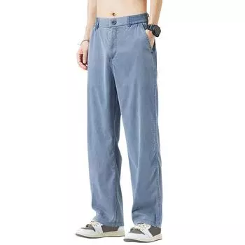 Мужские брюки с широкими штанинами, эластичный пояс, свободные, однотонные, полная длина, большие размеры, карманы, быстросохнущие, охлаждающие, повседневные, повседневные, длинные брюки M синий
