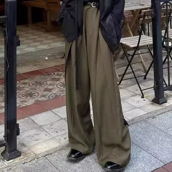 Мужские брюки с широкими штанинами длиной до пола, сплошной цвет с глубокой промежностью, свободные ретро хип-хоп уличная одежда, мешковатые лоскутные брюки для костюма, отдельные длинные брюки L чёрный