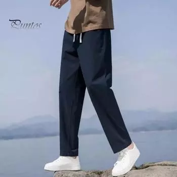 Мужские брюки с широкими штанинами, прямые тонкие боковые карманы в стиле ретро, с эластичной резинкой на талии, однотонные спортивные штаны для тренировок в тренажерном зале, длинные брюки 2XL темно-серого