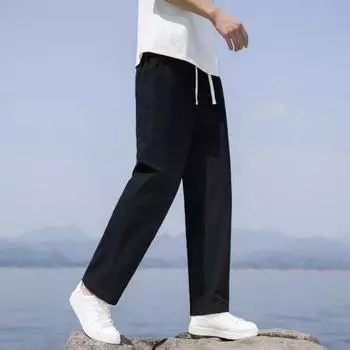 Мужские брюки с широкими штанинами, прямые тонкие боковые карманы в стиле ретро, с эластичной резинкой на талии, однотонные спортивные штаны для тренировок в тренажерном зале, длинные брюки 2XL темно-серого