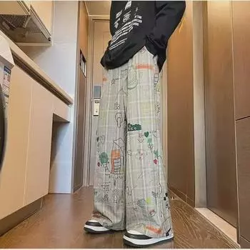 Мужские брюки с широкими штанинами в стиле ретро-граффити: Свободный крой, ленивый стиль, свободные, прямые брюки 3XL абрикосовый